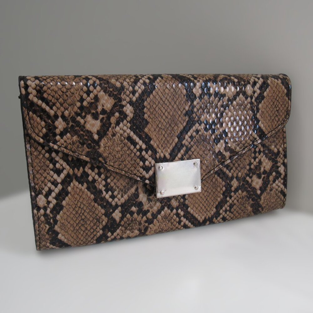 Express Brown Snake Print Clutch